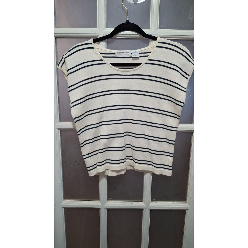 Liz Claiborne Collection, sweater, sleeveless, small, cotton, black, white